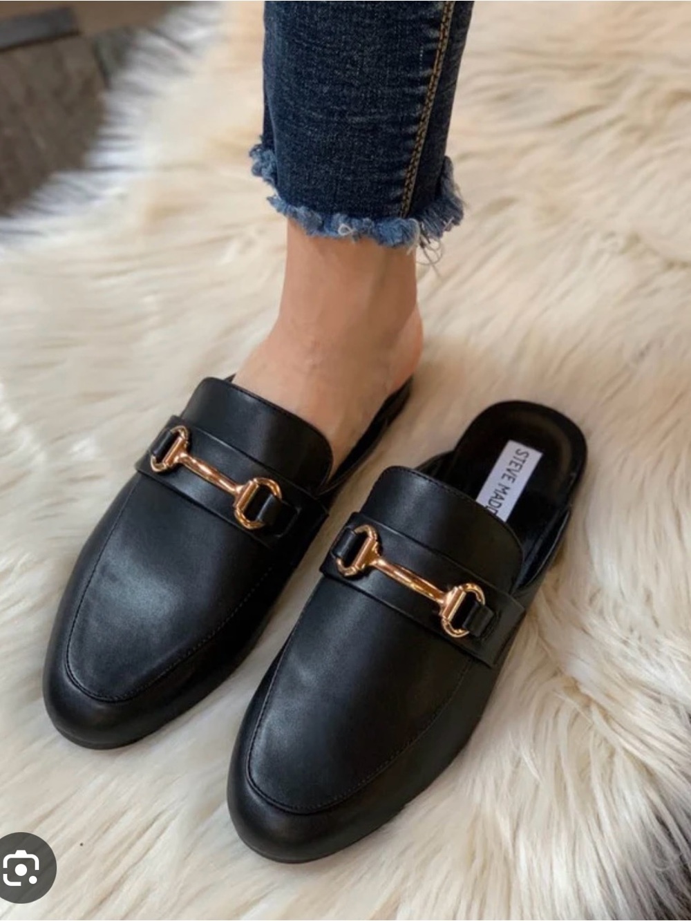 Steve Madden Women’s Black Leather Slip-On Mule